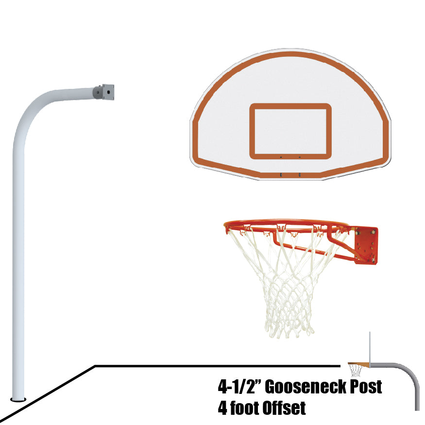 996-FABT-SG - Basketball System - Gooseneck (4-1/2 in. Pole with 4 ft. Offset) - 54 in. Aluminum Fan Board - Super Goal - Image 1