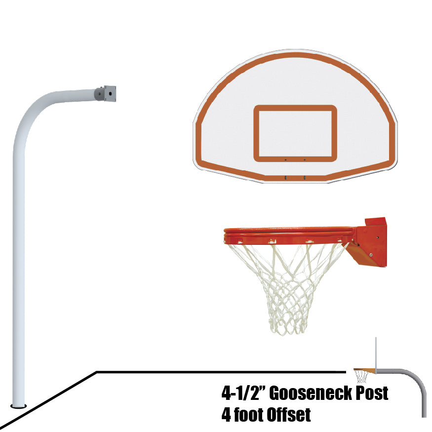 996-FABT-UB - Basketball System - Gooseneck (4-1/2 in. Pole with 4 ft. Offset) - 54 in. Aluminum Fan Board - Playground Breakaway Goal - Image 1
