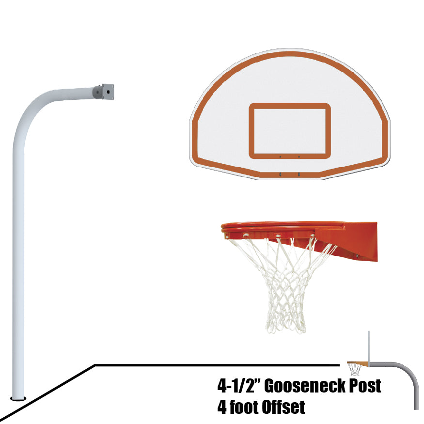 996-FABT-UG - Basketball System - Gooseneck (4-1/2 in. Pole with 4 ft. Offset) - 54 in. Aluminum Fan Board - Playground Goal - Image 1