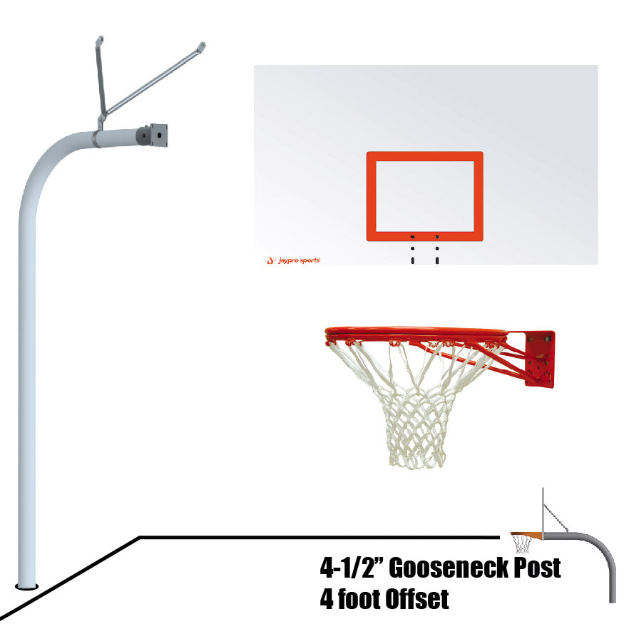 996-RS-DR - Basketball System - Gooseneck (4-1/2 in. Pole with 4 ft. Offset) - 72 in. Steel Board - Double Rim Goal - Image 1