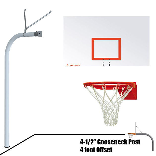 996-RS-FR - Basketball System - Gooseneck (4-1/2 in. Pole with 4 ft. Offset) - 72 in. Steel Board - Flex Rim Goal - Image 1