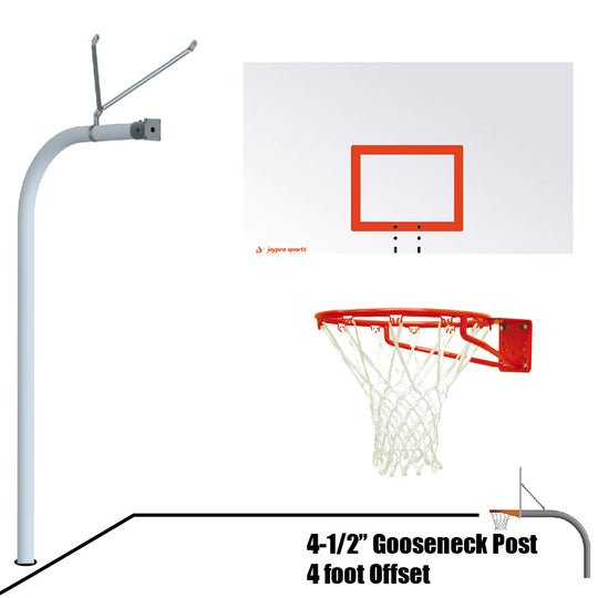 996-RS-SG - Basketball System - Gooseneck (4-1/2 in. Pole with 4 ft. Offset) - 72 in. Steel Board - Super Goal - Image 1