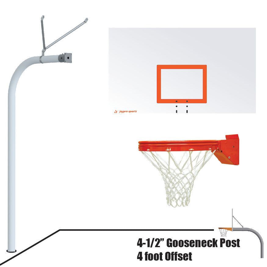 996-RS-UB - Basketball System - Gooseneck (4-1/2 in. Pole with 4 ft. Offset) - 72 in. Steel Board - Playground Breakaway Goal - Image 1