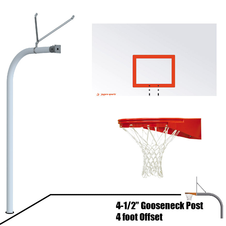996-RS-UG - Basketball System - Gooseneck (4-1/2 in. Pole with 4 ft. Offset) - 72 in. Steel Board - Playground Goal - Image 1