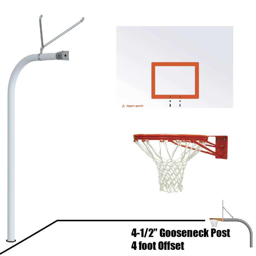996-ST-DR - Basketball System - Gooseneck (4-1/2 in. Pole with 4 ft. Offset) - 60 in. Steel Board - Double Rim Goal - Image 1