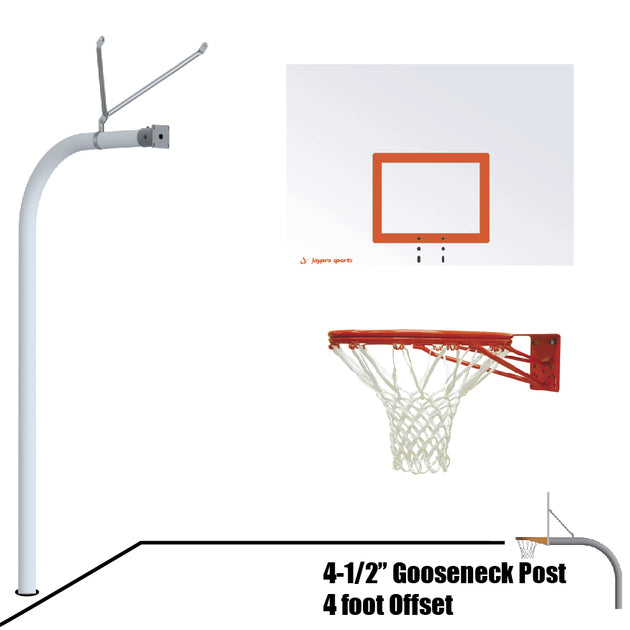 996-ST-DR - Basketball System - Gooseneck (4-1/2 in. Pole with 4 ft. Offset) - 60 in. Steel Board - Double Rim Goal - Image 1