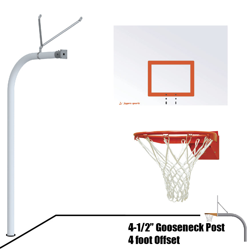 996-ST-FR - Basketball System - Gooseneck (4-1/2 in. Pole with 4 ft. Offset) - 60 in. Steel Board - Flex Rim Goal - Image 1