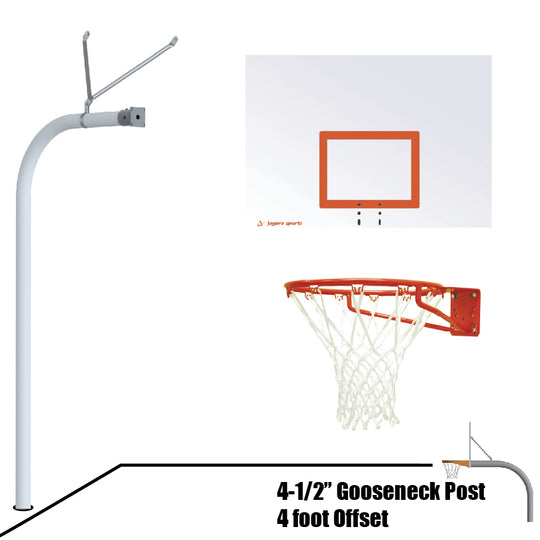 996-ST-SG - Basketball System - Gooseneck (4-1/2 in. Pole with 4 ft. Offset) - 60 in. Steel Board - Super Goal - Image 1