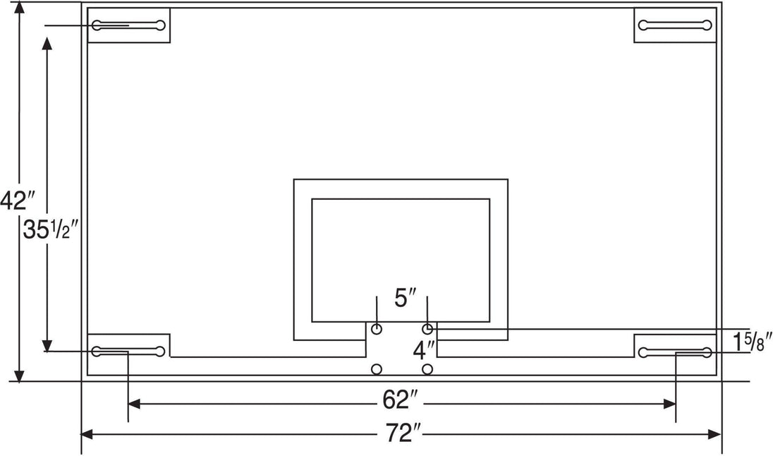 Bison 42 by 72 inch unbreakable short glass backboard rear view showing mounting bracket and frame