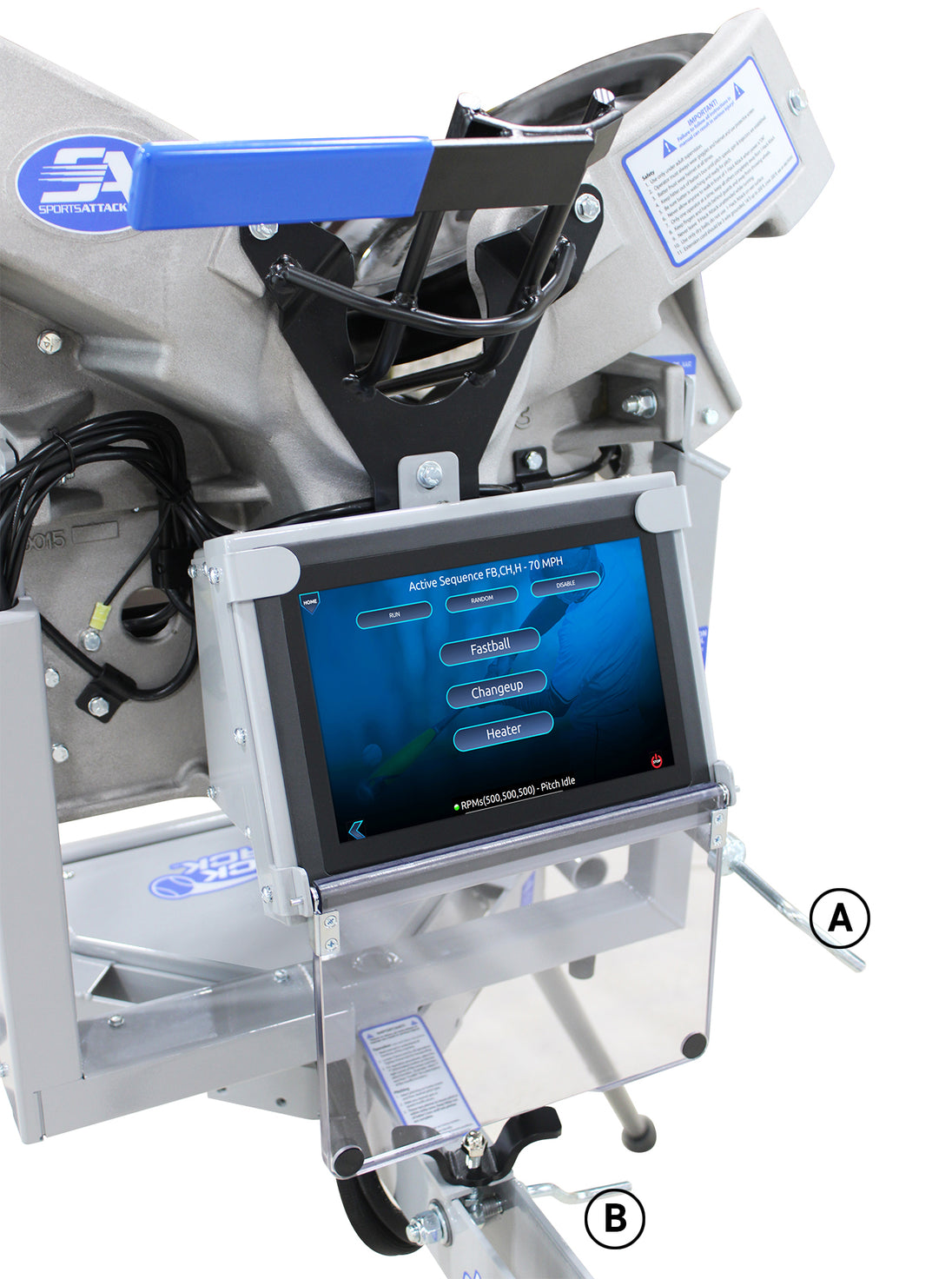 Technical device with a screen displaying software interface on a white background