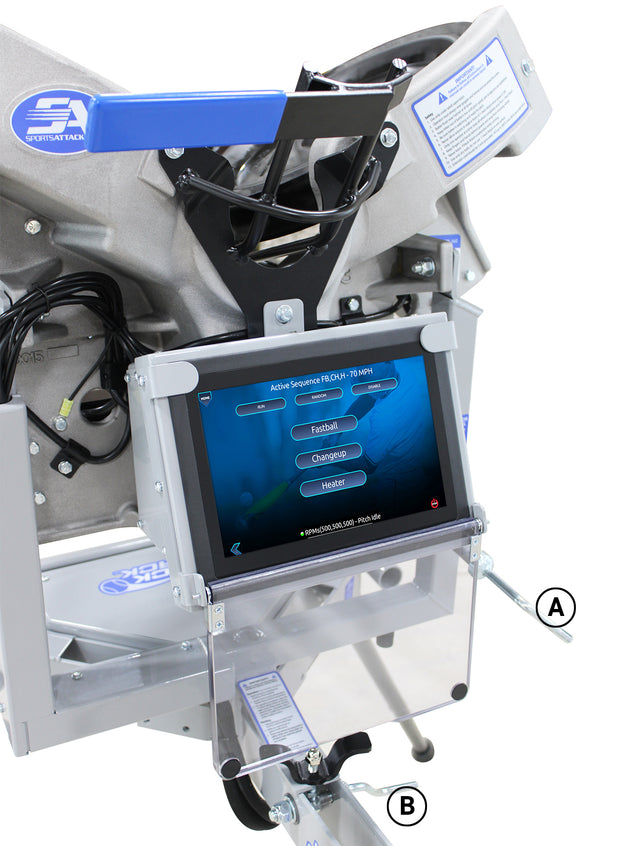 Technical device with a screen displaying software interface on a white background