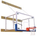 Bison 6 to 8 foot side fold wall-mounted basketball package fully extended for play in gymnasium