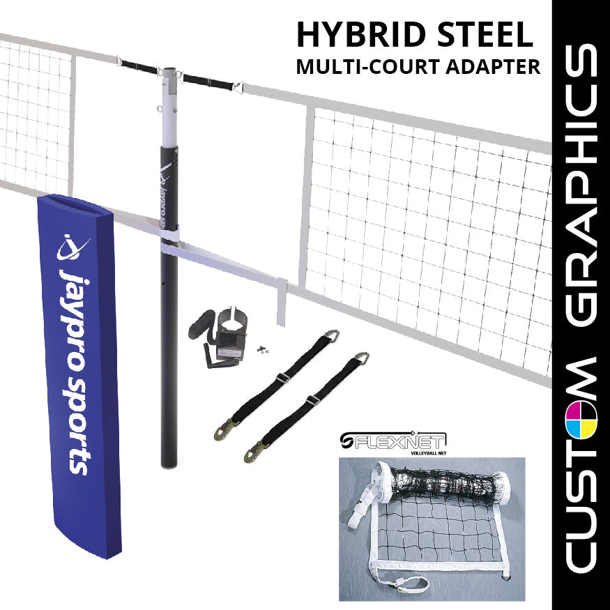 JayPro Sports Hybrid Steel Volleyball Net Center Upright System with Custom Graphics (3-1/2 in. Floor Sleeve) - NFHS, NCAA, USVBA Compliant