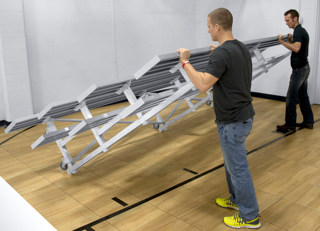 Gared Spectator Tip n' Roll 7' 6" Low Rise Bleacher, 4 Row, Double Foot Plank
