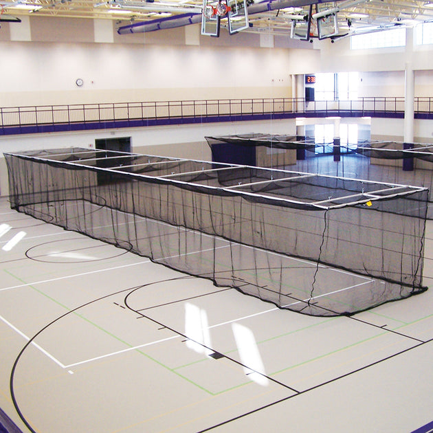 BBC-700B - Batting Cages - Ceiling Suspended, Retractable (70 ft.L x 12 ft.W x 12 ft.H) - (1-3/4 in. Mesh - Baseball) (Black) - Image 1