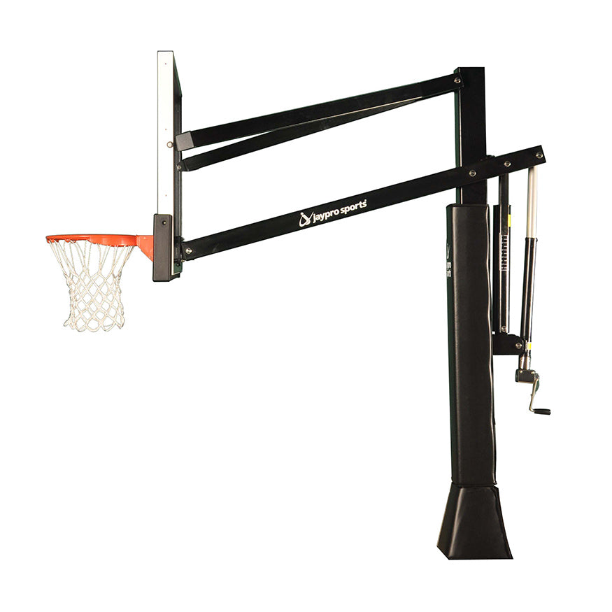 JayPro Sports Basketball System - Titan  Adjustable Series (6 in.x 6 in. Pole with 4 ft. Offset) - 72 in. Acrylic Backboard, Breakaway Playground Goal, and Edge/Protector Padding