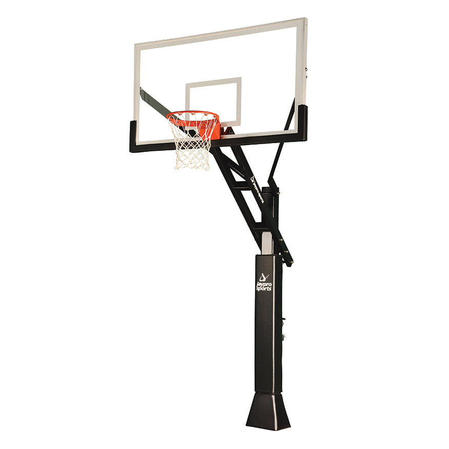 JayPro Sports Basketball System - Titan  Adjustable Series (6 in.x 6 in. Pole with 4 ft. Offset) - 72 in. Acrylic Backboard, Breakaway Playground Goal, and Edge/Protector Padding