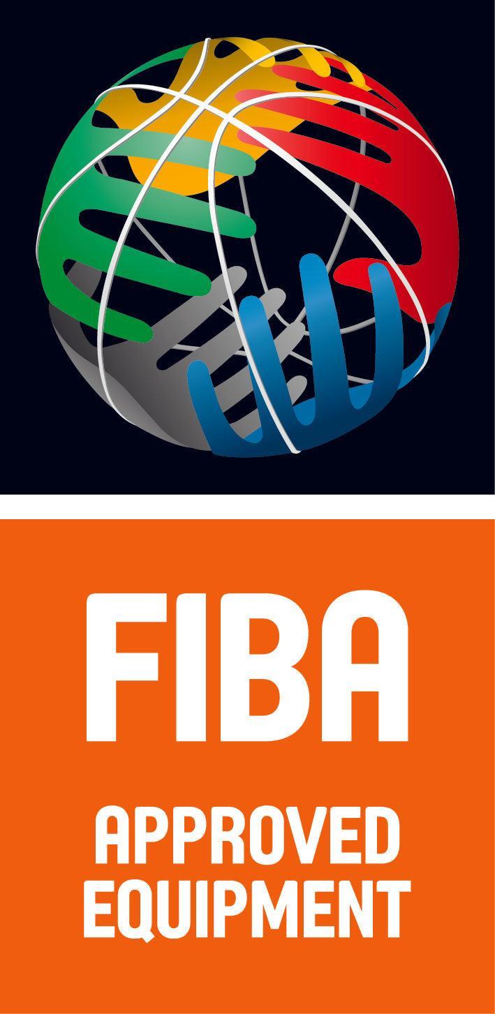 FIBA approved equipment logo on Bison T-REX International manual portable basketball system