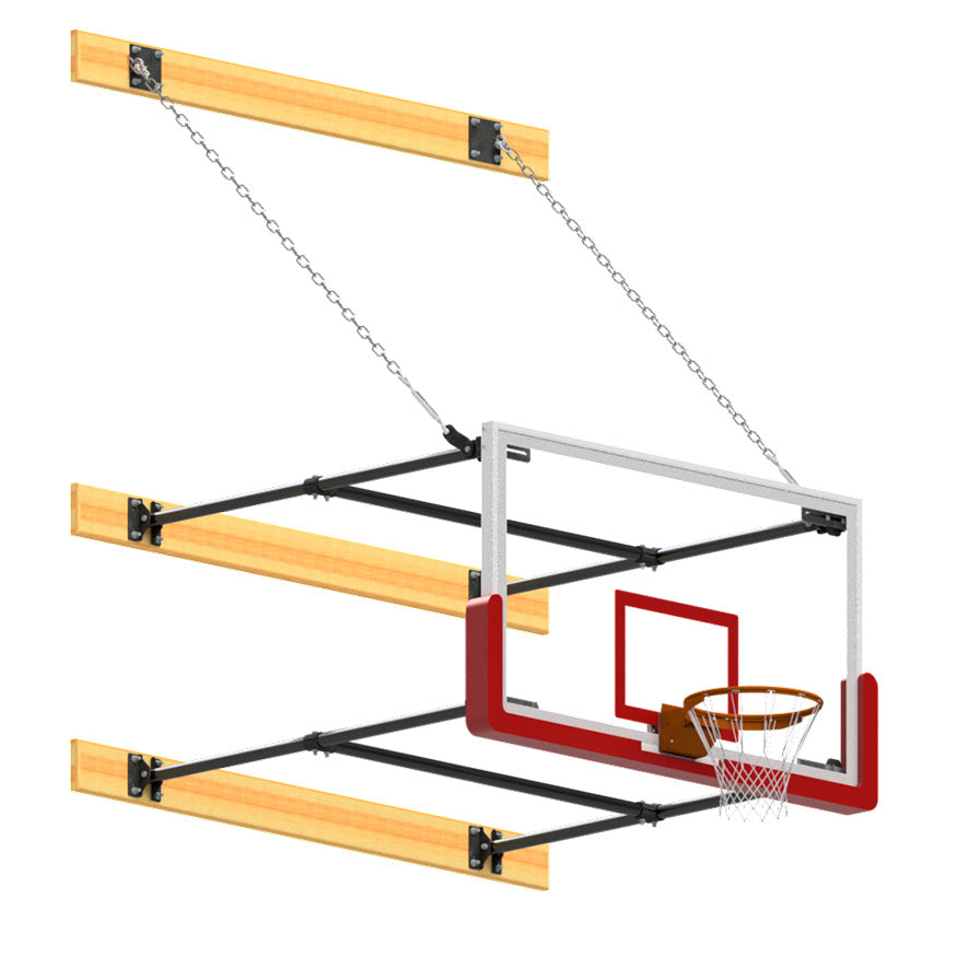 JayPro Sports Basketball Backstop - Wall-Mounted - Shooting Station - Stationary Glass Backboard - System (4 ft. - 6 ft. Wall Offset)