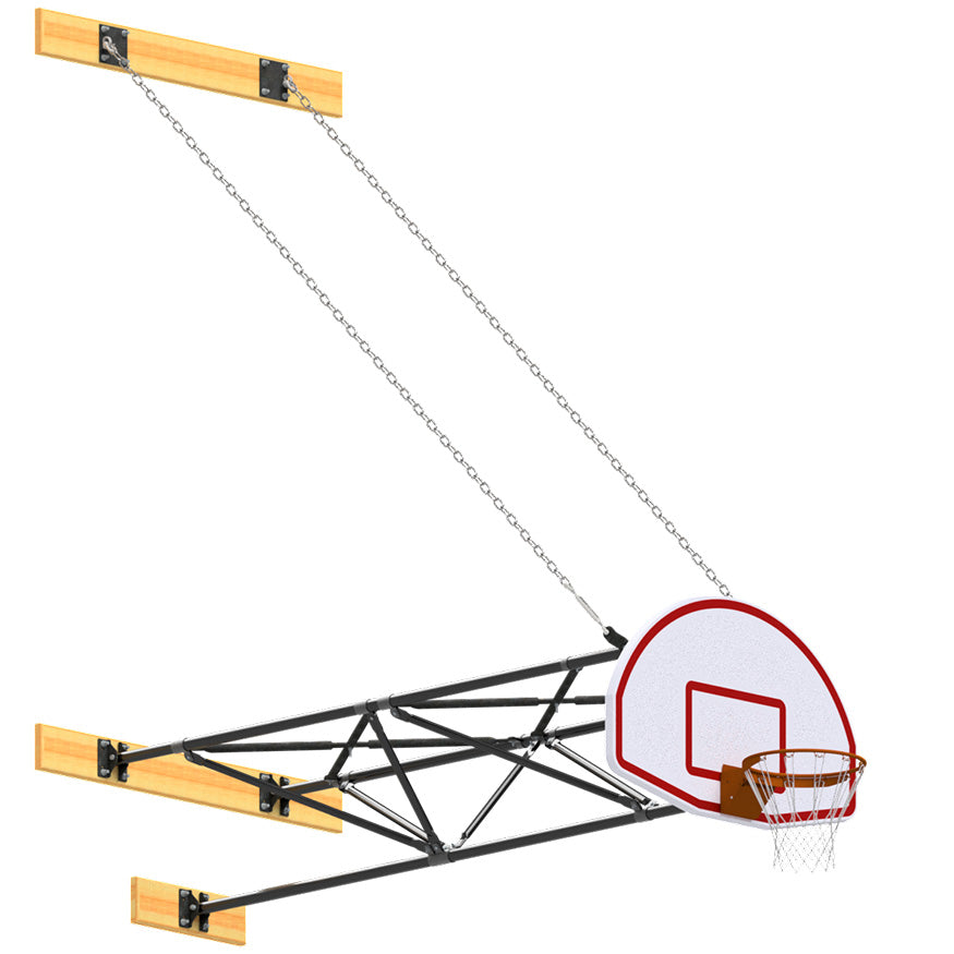 JayPro Sports Basketball Backstop - Wall-Mounted - Shooting Station - 3-Point Fan Backboard (8 ft.-10 ft. Wall Offset)