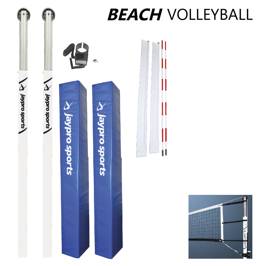 JayPro Sports Beach Volleyball System (3-1/2 in. Ground Sleeve) - NFHS, NCAA, USVBA Compliant