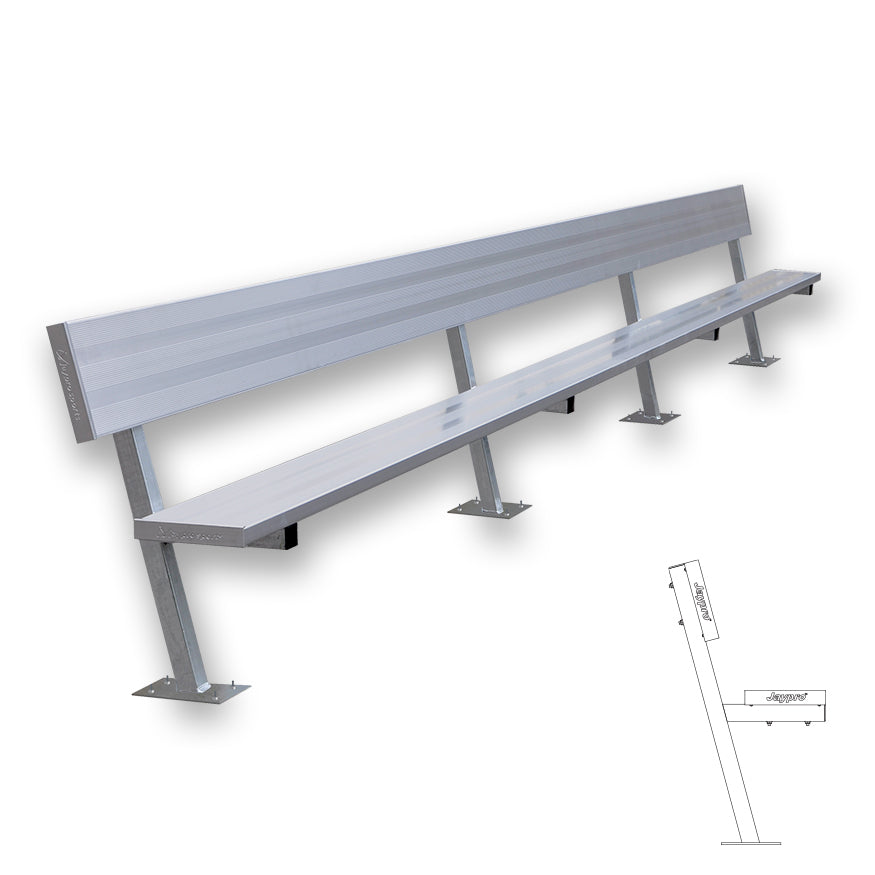 JayPro Sports Player Bench with Seat Back - 21 ft. - Surface Mount