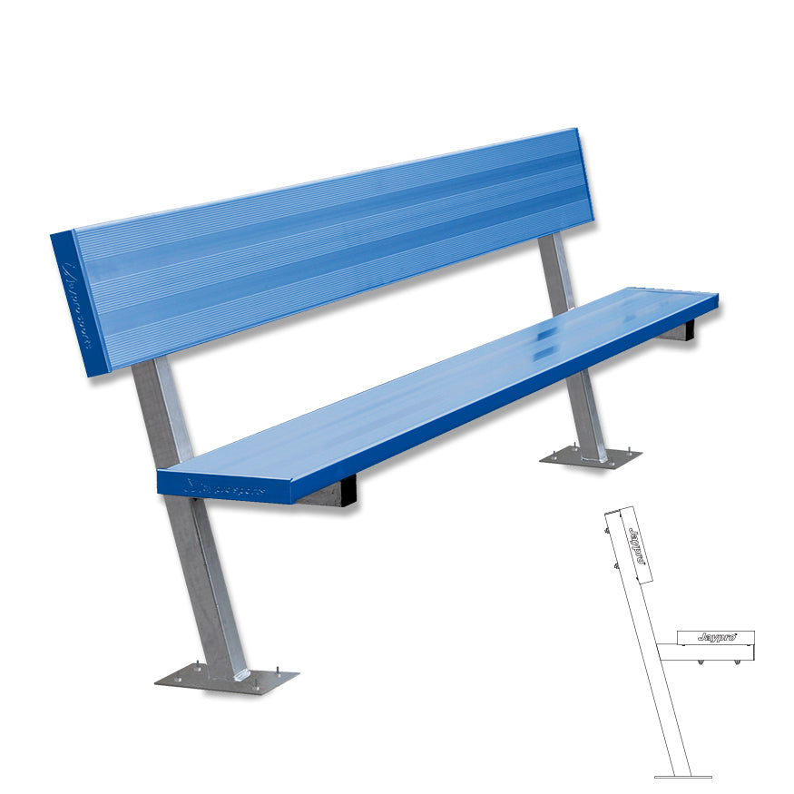 JayPro Sports Player Bench with Seat Back - 7-1/2 ft. - Surface Mount  (Powder Coated)