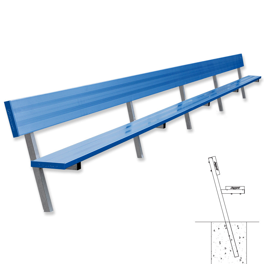 JayPro Sports Player Bench with Seat Back - 27 ft. - In-Ground  (Powder Coated)