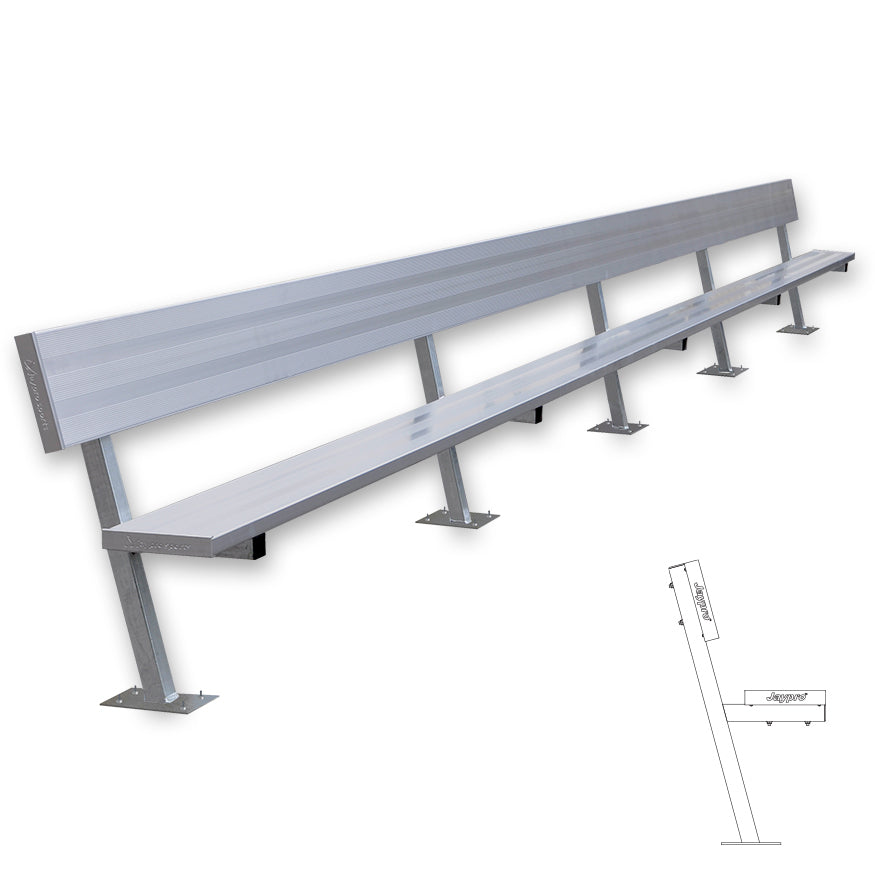 JayPro Sports Player Bench with Seat Back - 27 ft. - Surface Mount