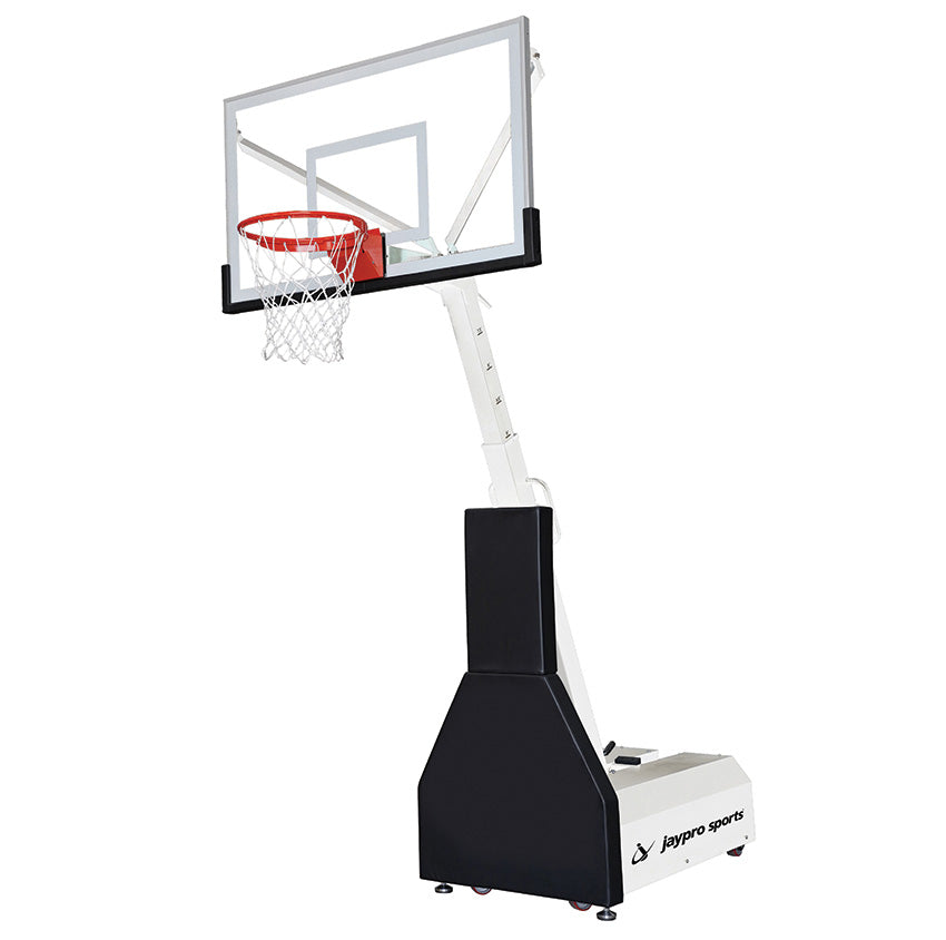JayPro Sports Basketball System - Portable (Indoor) (42 in. Board Extension) - 60 in. Tempered Glass Backboard, Flex Rim Goal