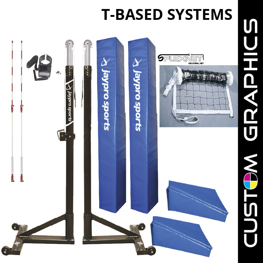 JayPro Sports T-Base - Competition Volleyball Net System with Custom Graphics (FeatherLite  (Pin-Stop Height Adjust) Upright) - NFHS, NCAA, USVBA Compliant