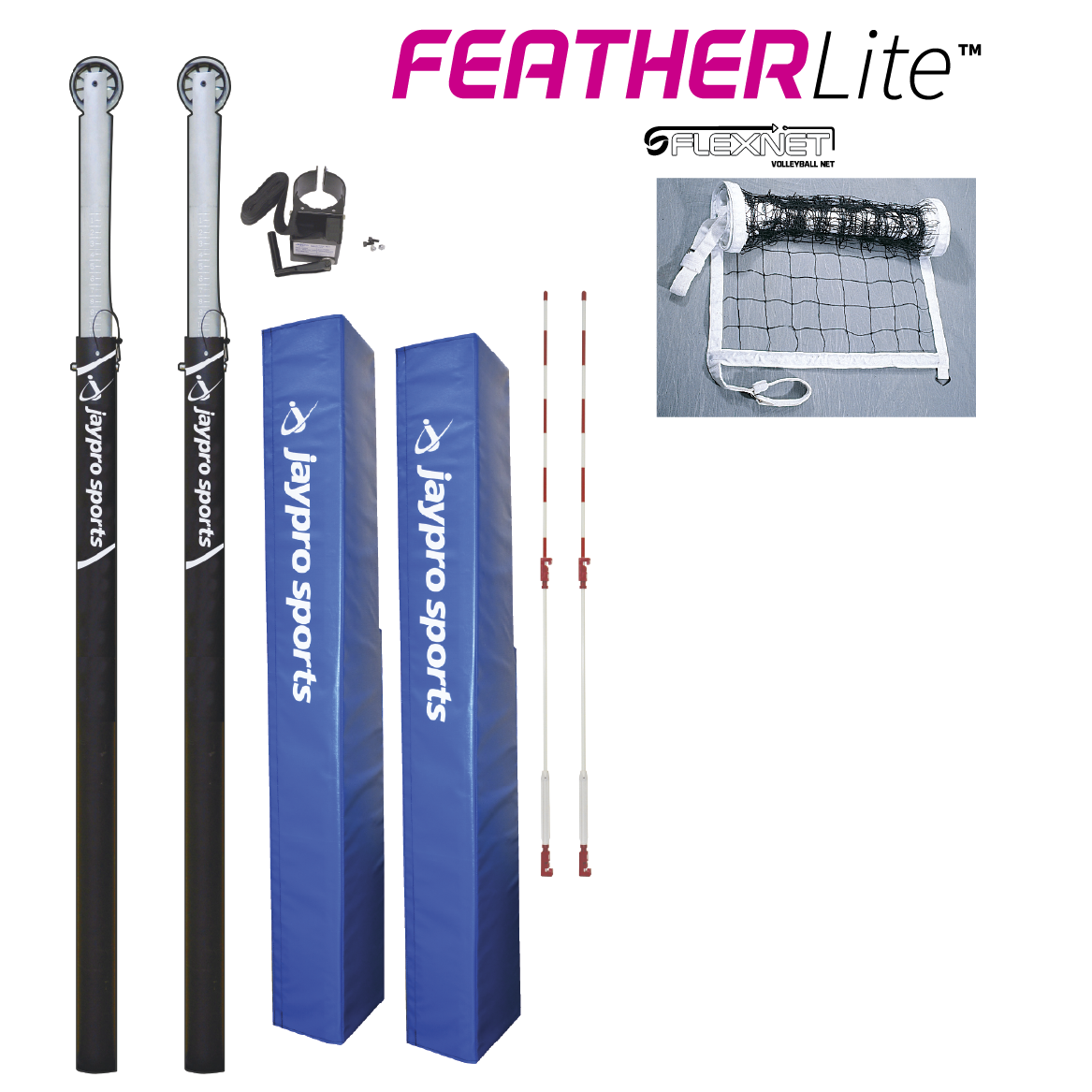 JayPro Sports FeatherLite  Volleyball Systems (2 in. (51mm) Floor Sleeve - Canadian) - NFHS, NCAA, USVBA Compliant