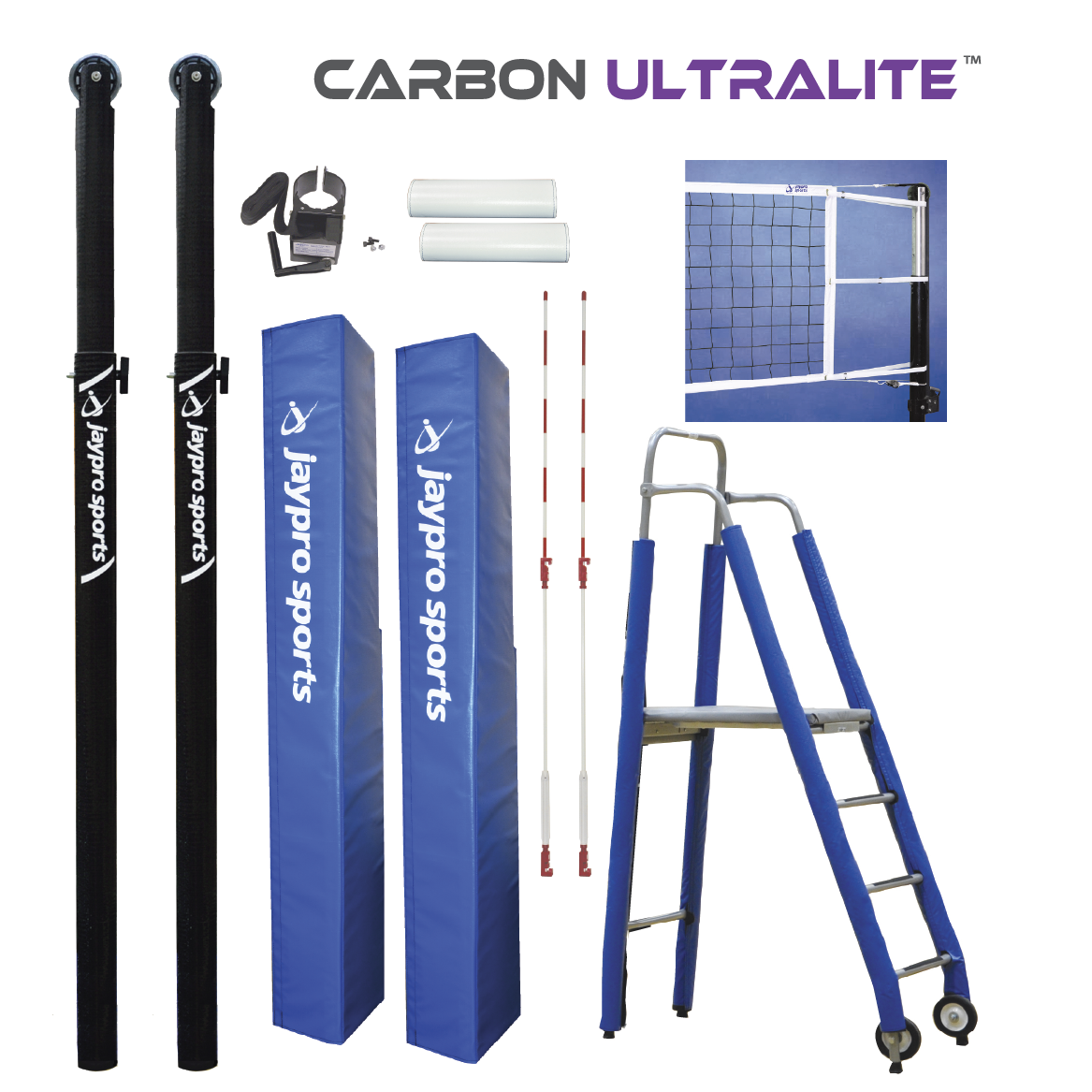 JayPro Sports Carbon Ultralite  Volleyball Deluxe Package (3 in. Floor Sleeve) - NFHS, NCAA, USVBA Compliant
