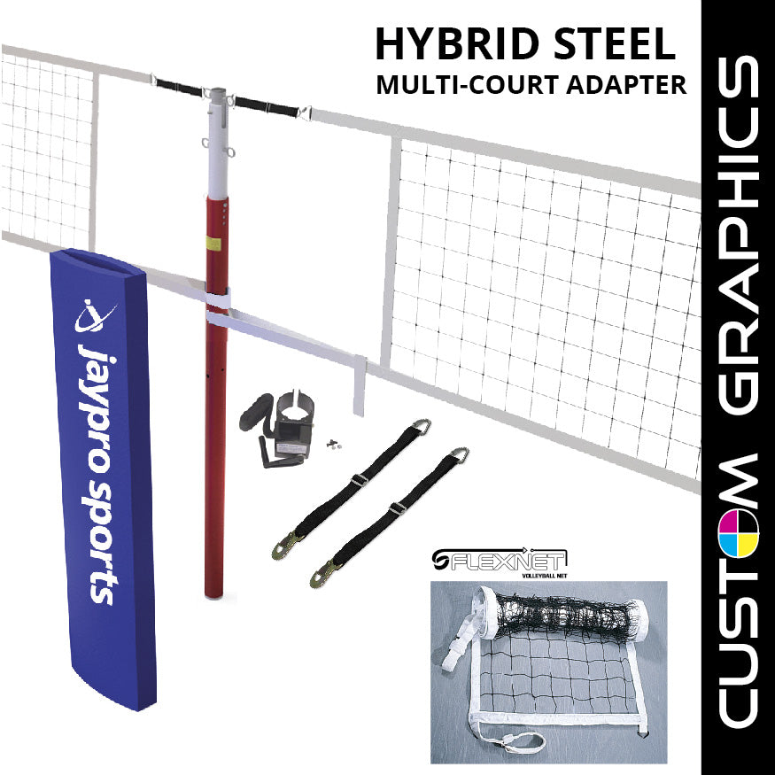 JayPro Sports Hybrid Steel Volleyball Net Center Upright System with Custom Graphics  (3 in. Floor Sleeve) - NFHS, NCAA, USVBA Compliant
