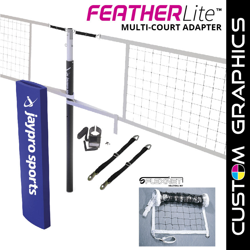 JayPro Sports FeatherLite  Volleyball Net Center Upright System with Custom Graphics  (3 in. Floor Sleeve) - NFHS, NCAA, USVBA Compliant