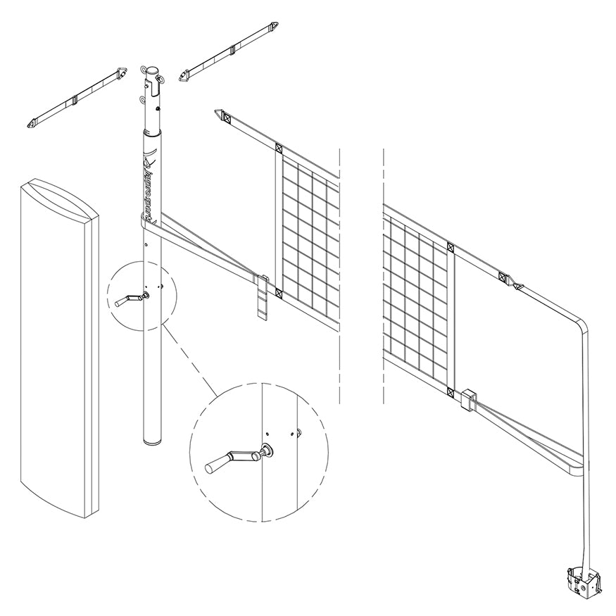 JayPro Sports PowerLite  Volleyball Net Center Upright System with Custom Graphics  (3 in. Floor Sleeve) - NFHS, NCAA, USVBA Compliant