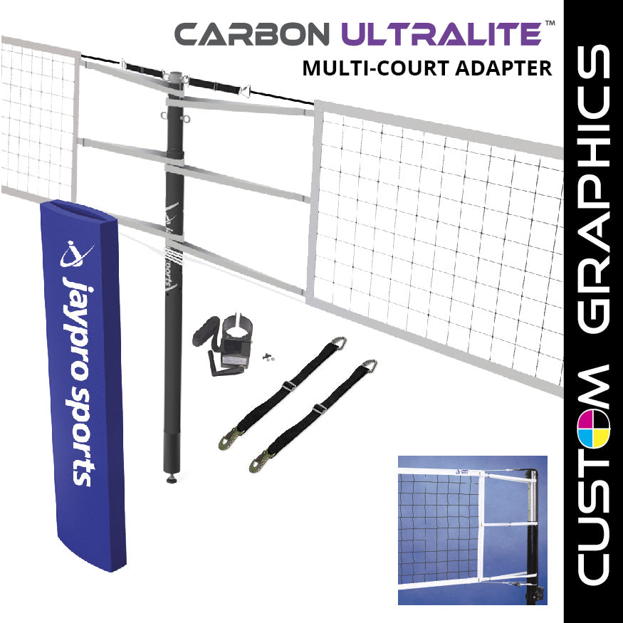 JayPro Sports Carbon Ultralite  Volleyball Net Center Upright System with Custom Graphics  (3 in. Floor Sleeve) - NFHS, NCAA, USVBA Compliant