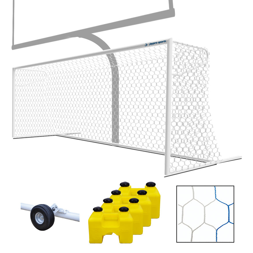 JayPro Sports Soccer Goals - Nova  Premier Adjustable Goal Package (8 ft.H x 24 ft.W x 4 ft.B x 10 ft.D) - NCAA, NFHS, FIFA, and ASTM Compliant  (White)