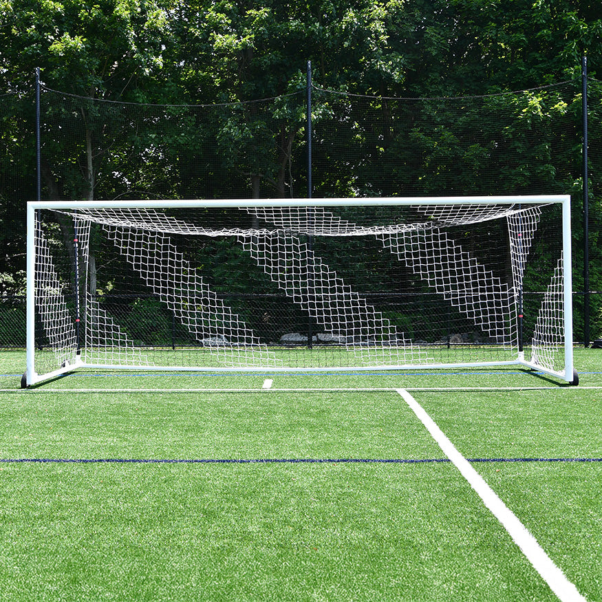 JayPro Sports Soccer Goals - Nova  World Cup Goal Package with Black/White Net (8 ft.H x 24 ft.W x 7 ft.B x 8 ft.D) - NFHS, NCAA, FIFA Compliant