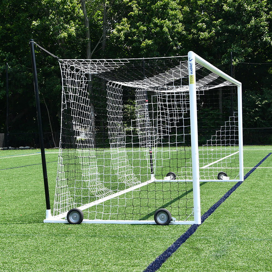 JayPro Sports Soccer Goals - Nova  World Cup Goal Package with Black/White Net (8 ft.H x 24 ft.W x 7 ft.B x 8 ft.D) - NFHS, NCAA, FIFA Compliant