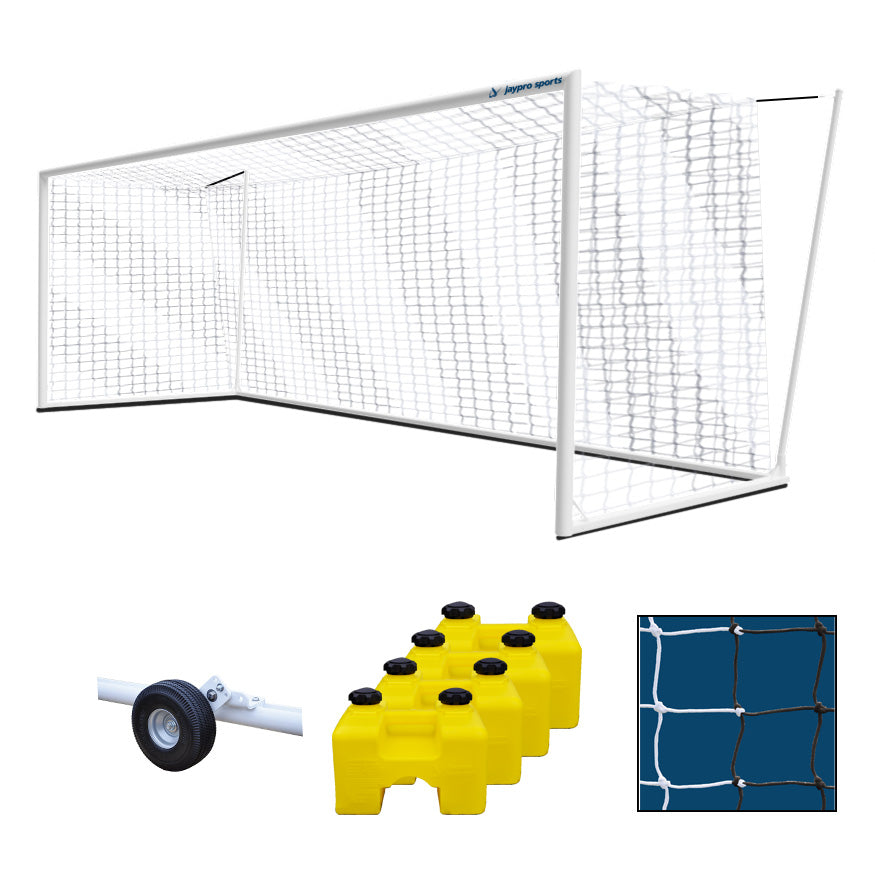 JayPro Sports Soccer Goals - Nova  World Cup Goal Package with Black/White Net (8 ft.H x 24 ft.W x 7 ft.B x 8 ft.D) - NFHS, NCAA, FIFA Compliant