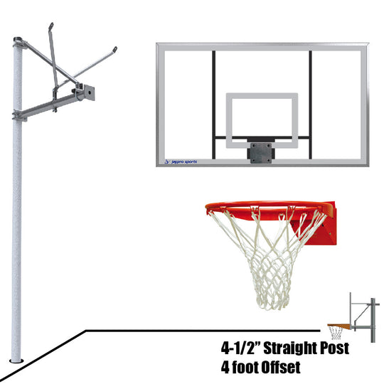 JayPro Sports Basketball System - Straight Post (4-1/2 in. Pole with 4 ft. Offset) - 72 in. Acrylic Backboard - Flex Rim Goal