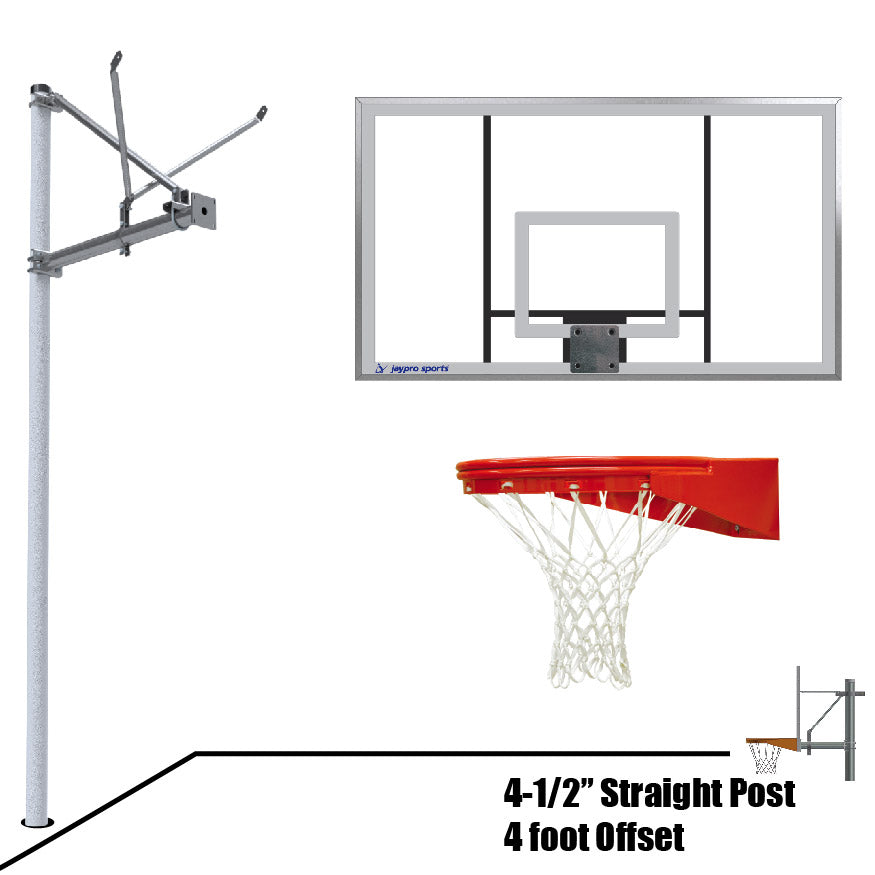 JayPro Sports Basketball System - Straight Post (4-1/2 in. Pole with 4 ft. Offset) - 72 in. Acrylic Backboard - Playground Goal