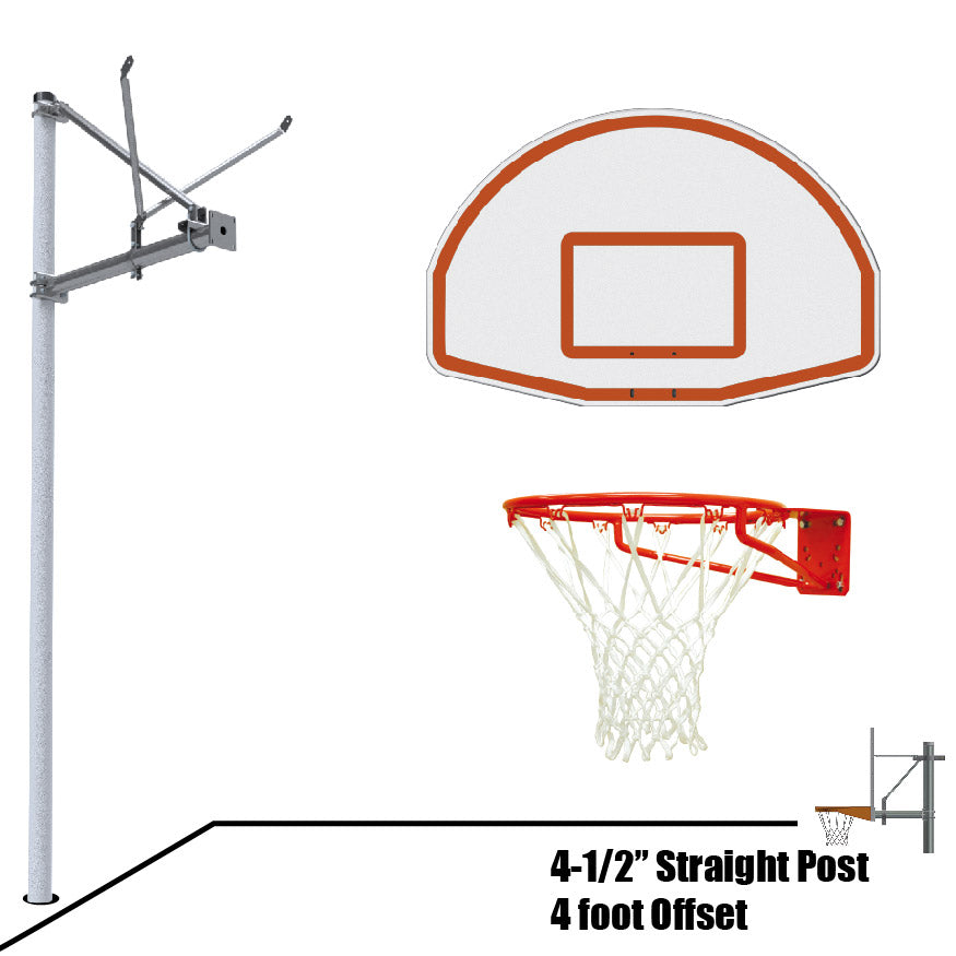 JayPro Sports Basketball System - Straight Post (4-1/2 in. Pole with 4 ft. Offset) - 36 in. Aluminum Fan Backboard - Super Goal