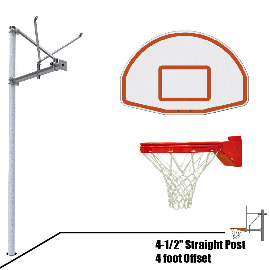 JayPro Sports Basketball System - Straight Post (4-1/2 in. Pole with 4 ft. Offset) - 36 in. Aluminum Fan Backboard - Playground Breakaway Goal