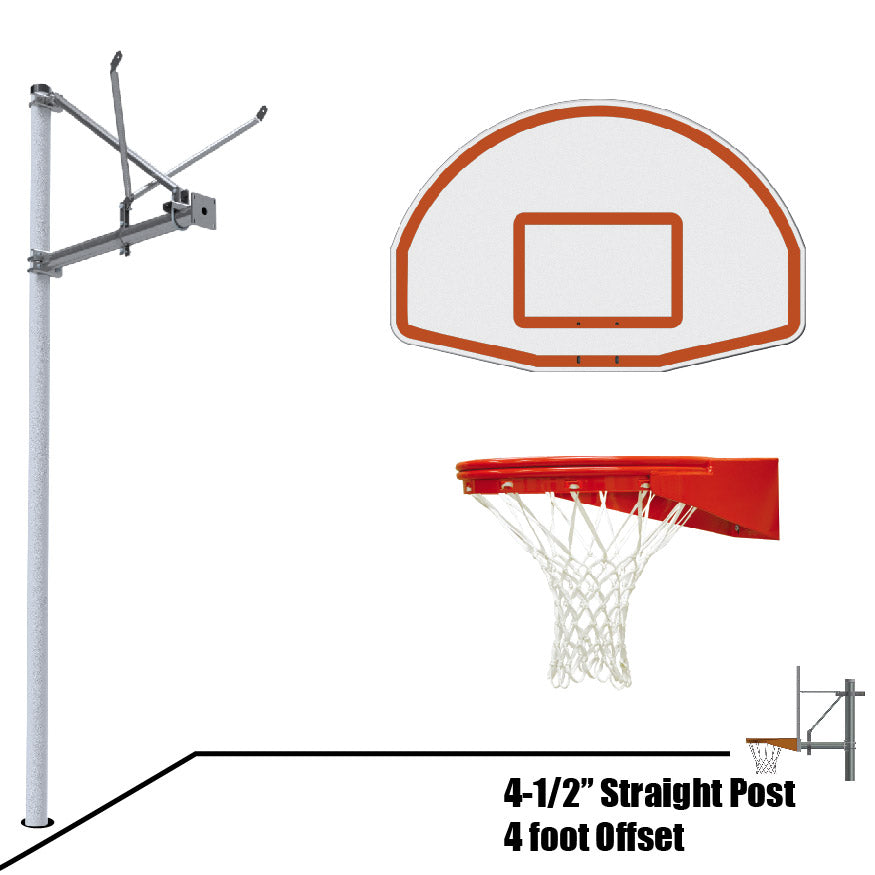 JayPro Sports Basketball System - Straight Post (4-1/2 in. Pole with 4 ft. Offset) - 36 in. Aluminum Fan Backboard - Playground Goal