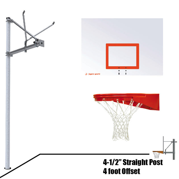 JayPro Sports Basketball System - Straight Post (4-1/2 in. Pole with 4 ft. Offset) - 60 in. Steel Backboard - Playground Goal
