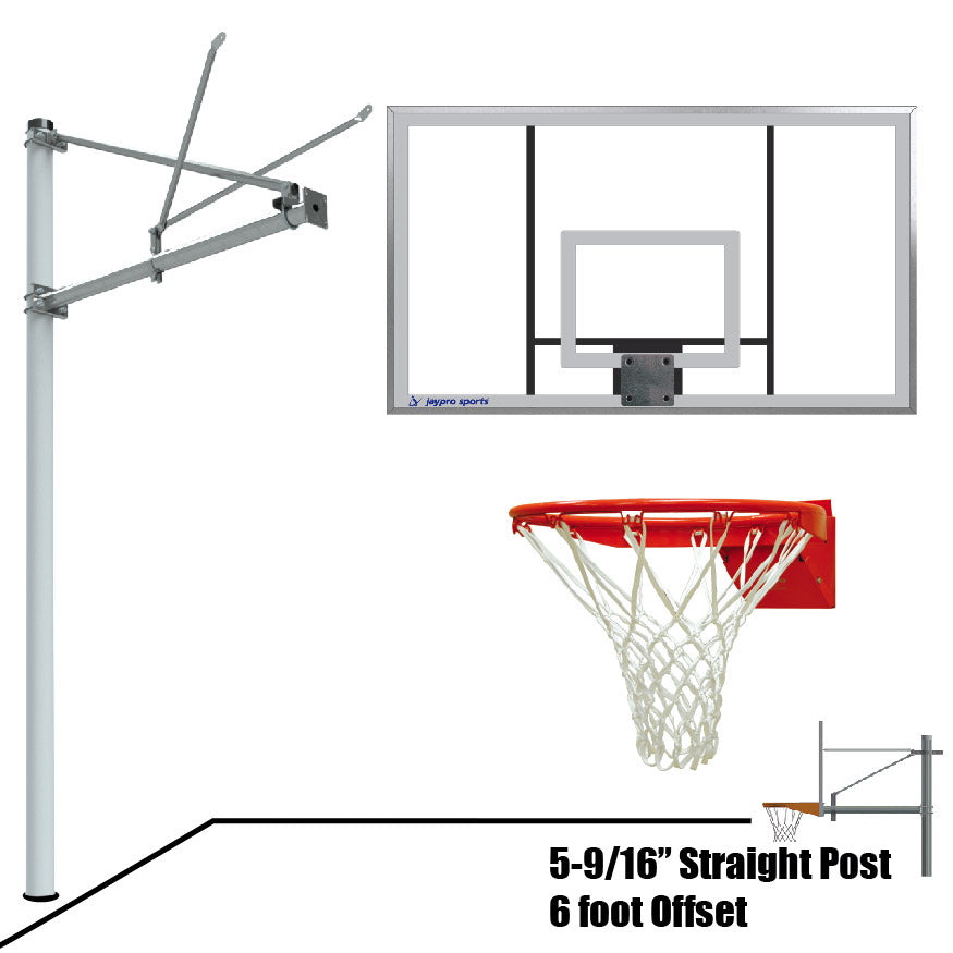 JayPro Sports Basketball System - Straight Post (5-9/16 in. Pole with 6 ft. Offset) - 72 in. Acrylic Backboard - Flex Rim Goal