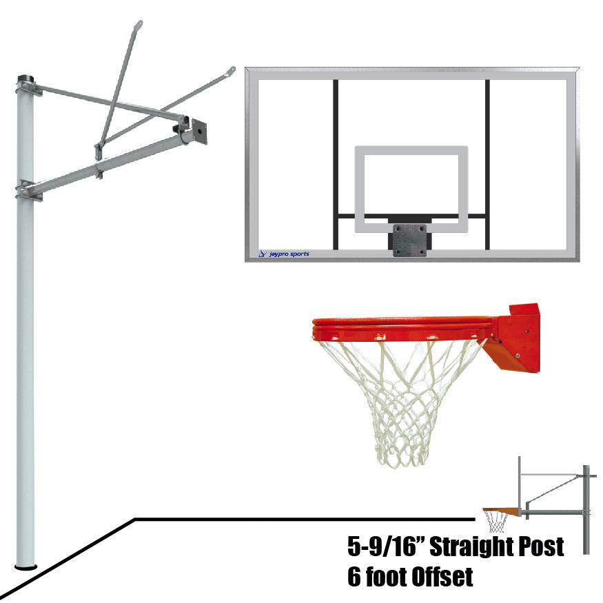 JayPro Sports Basketball System - Straight Post (5-9/16 in. Pole with 6 ft. Offset) - 72 in. Acrylic Backboard - Playground Breakaway Goal