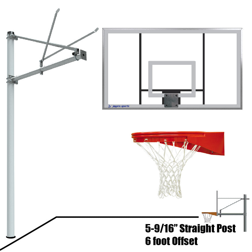 JayPro Sports Basketball System - Straight Post (5-9/16 in. Pole with 6 ft. Offset) - 72 in. Acrylic Backboard - Playground Goal